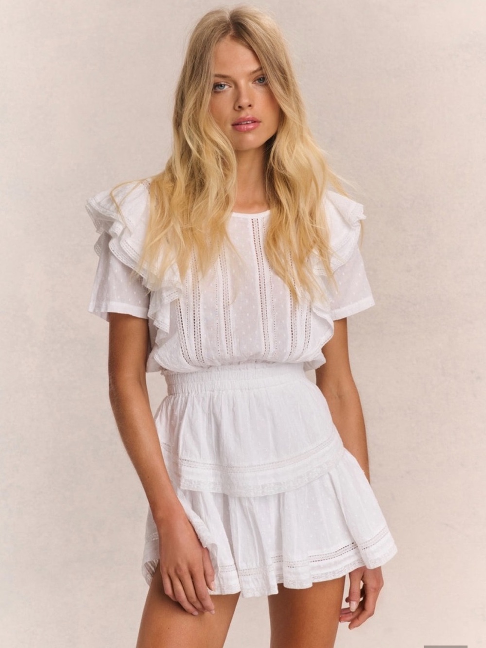 LoveShackFancy White Lace Cotton Mini Dress